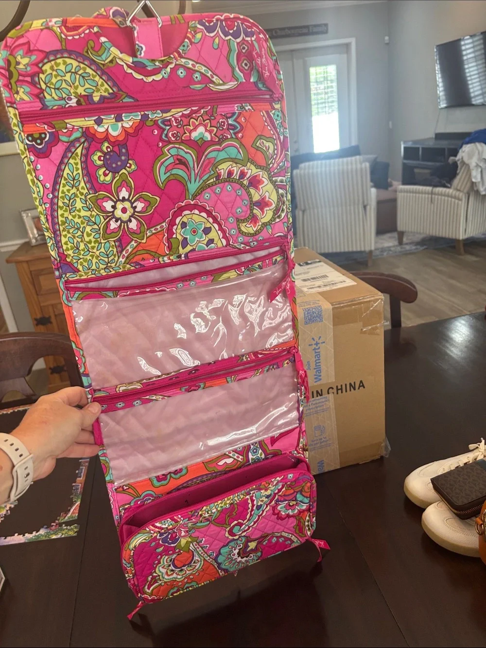 Vera Bradley Pink Floral Paisley Hanging Makeup Organizer